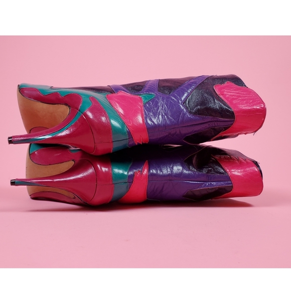 SOLDVtg 80s colorblock boots/heels - Picture 4 of 16